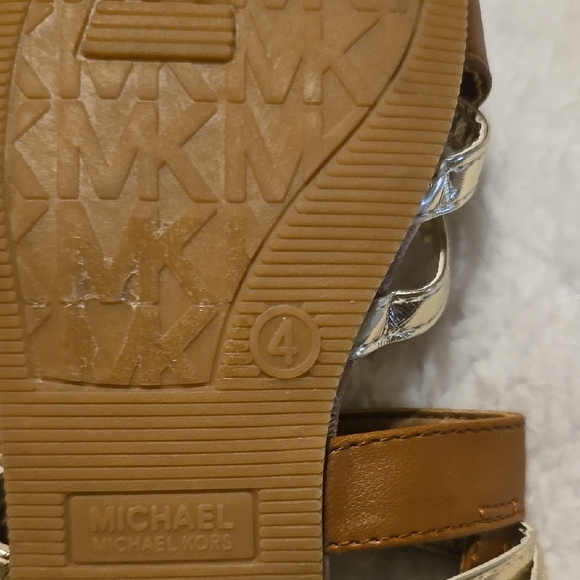 Michael Kors Gold and Brown Sandals with Metallic Straps and Cork Sole - Picture 4 of 4